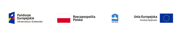 Logotypy Funduszy Europejskich Infrastruktura i Środowisko, Rzeczpospolitej Polskiej, PEWIK GDYNIA i Unii Europejskiej.