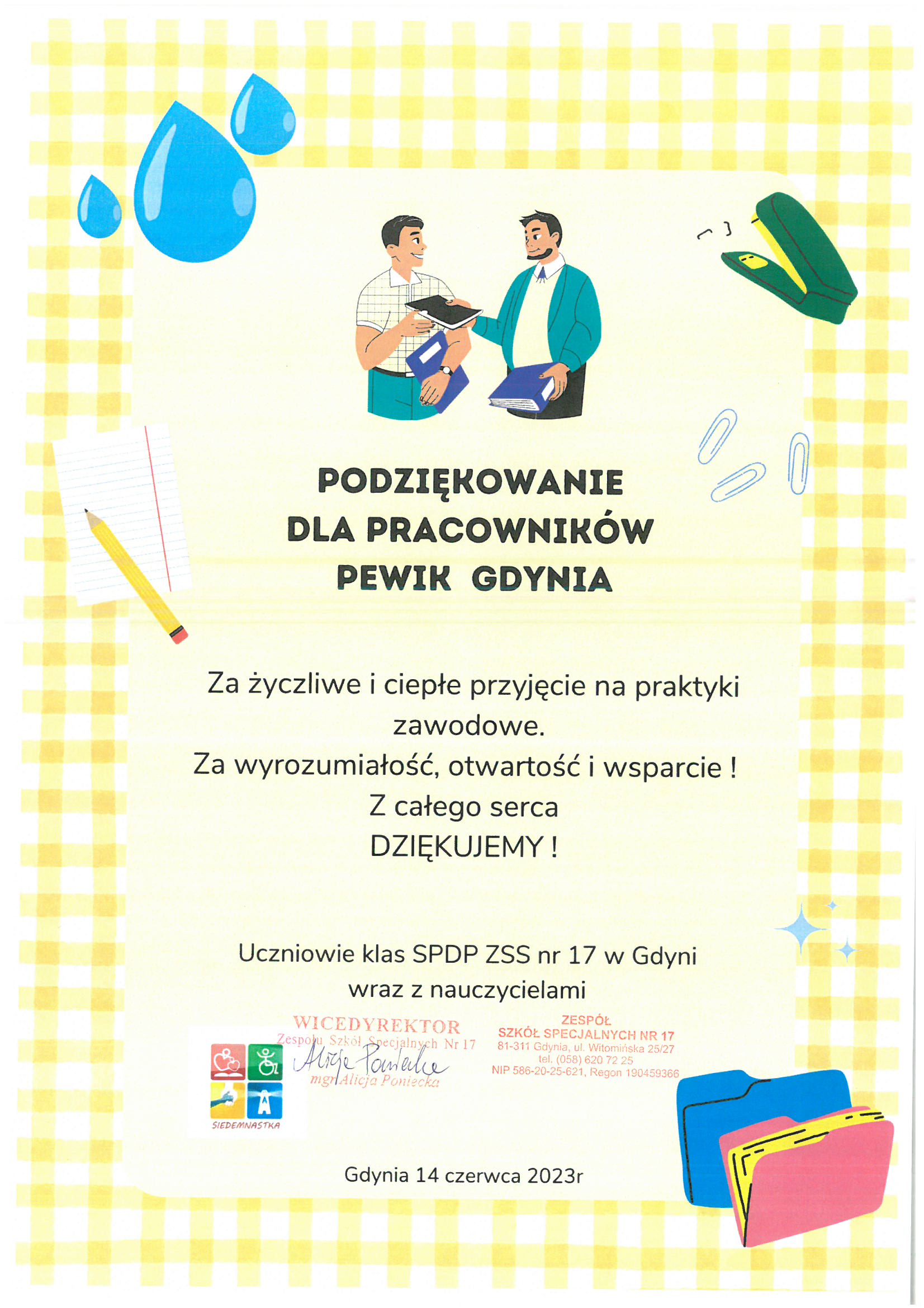 Podziękowania SPDP ZSS 17 w Gdynia