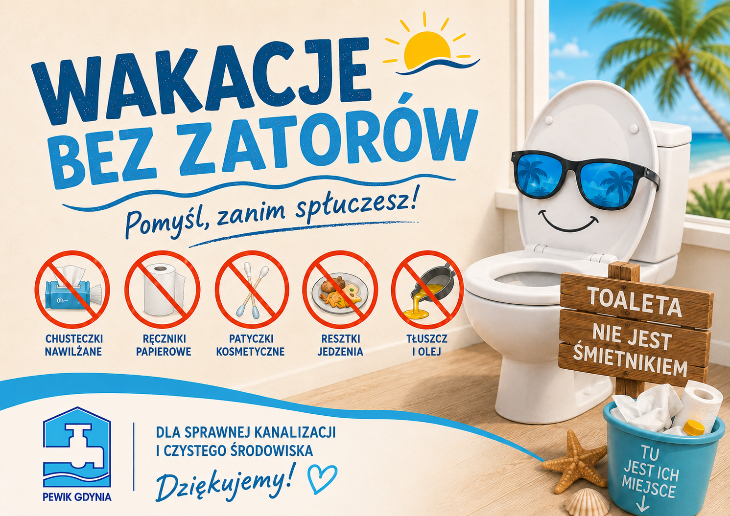 Wakacje bez&nbsp;zatorów – pomyśl, zanim spłuczesz!