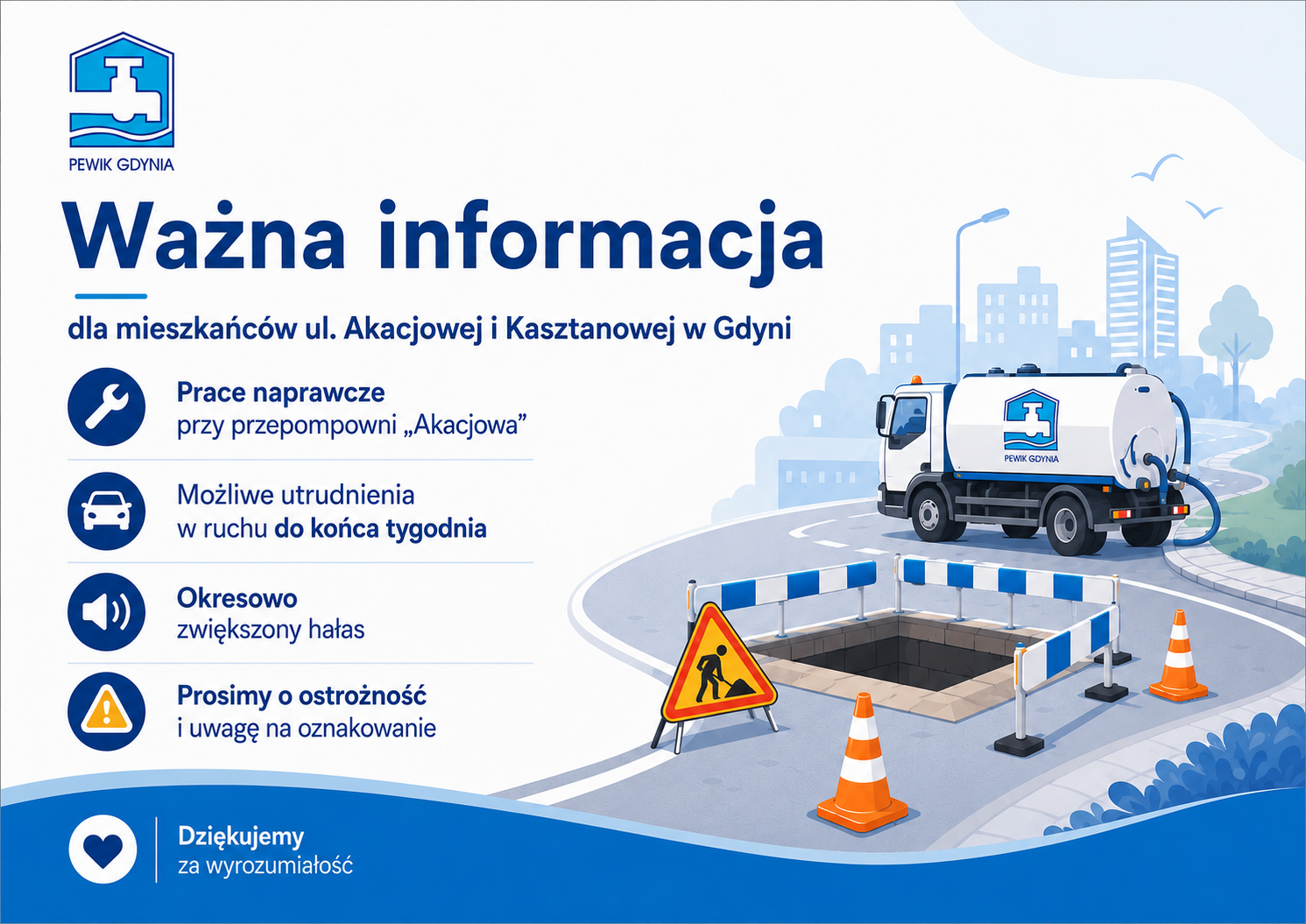Ważna informacja dla mieszkańców ulic Akacjowej i&nbsp;Kasztanowej w&nbsp;Gdyni